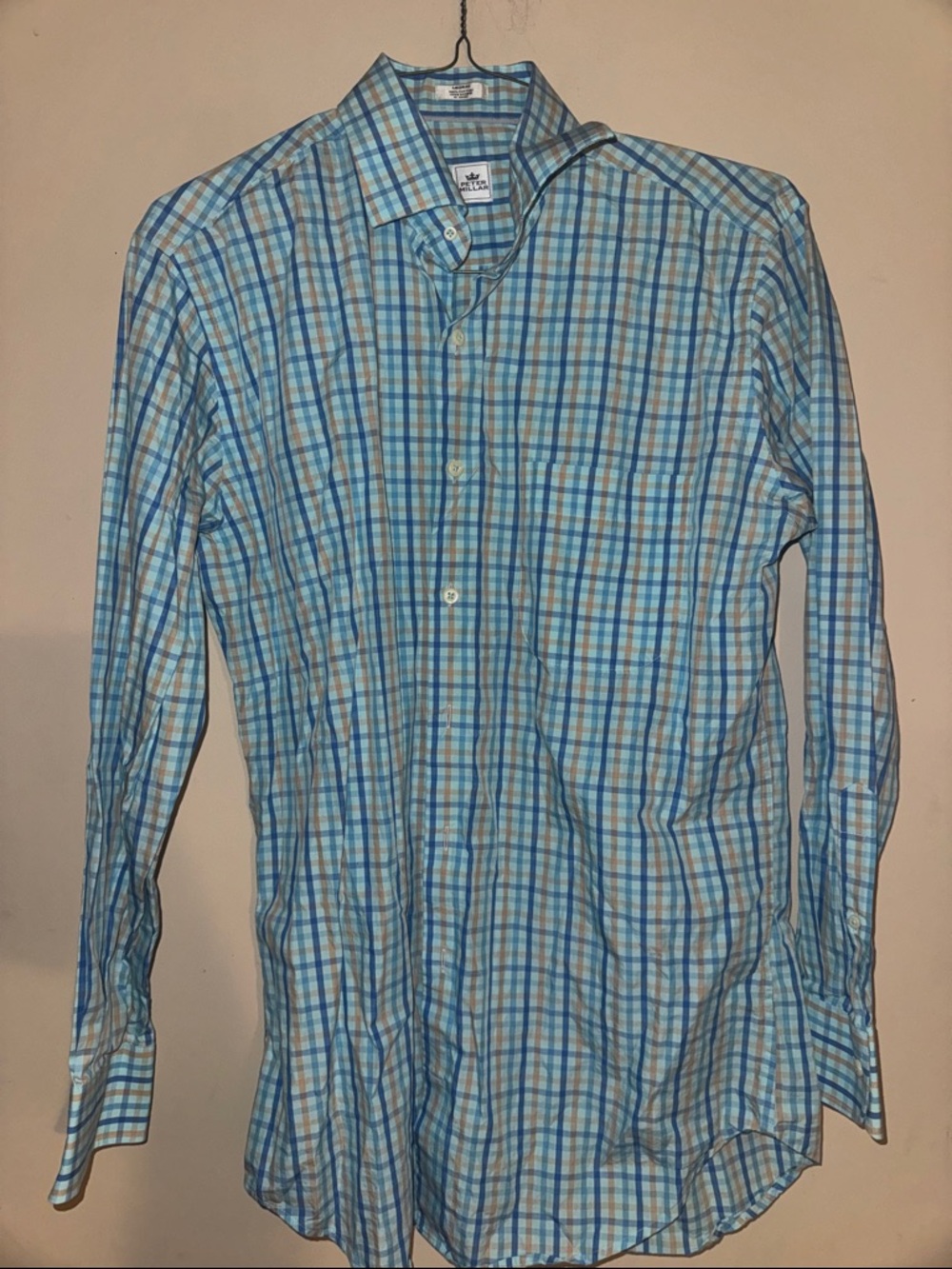 Peter Millar M Men's Plaid Button-Up Shirt in Blue and White